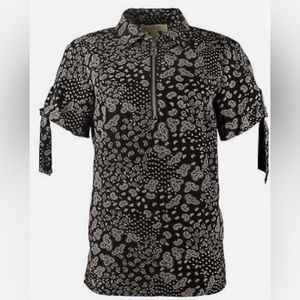 Michael Kors Paisley Print Grommet and Tie Sleeve Top - Size L